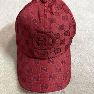 Gucci Red GG Monogram Canvas Baseball Cap Interlocking G Logo Hat